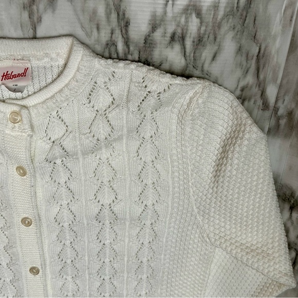 Cottagecore Coastal Grandma Womens Sz L White Button Up Cardigan Vintage Staple - Picture 10 of 10